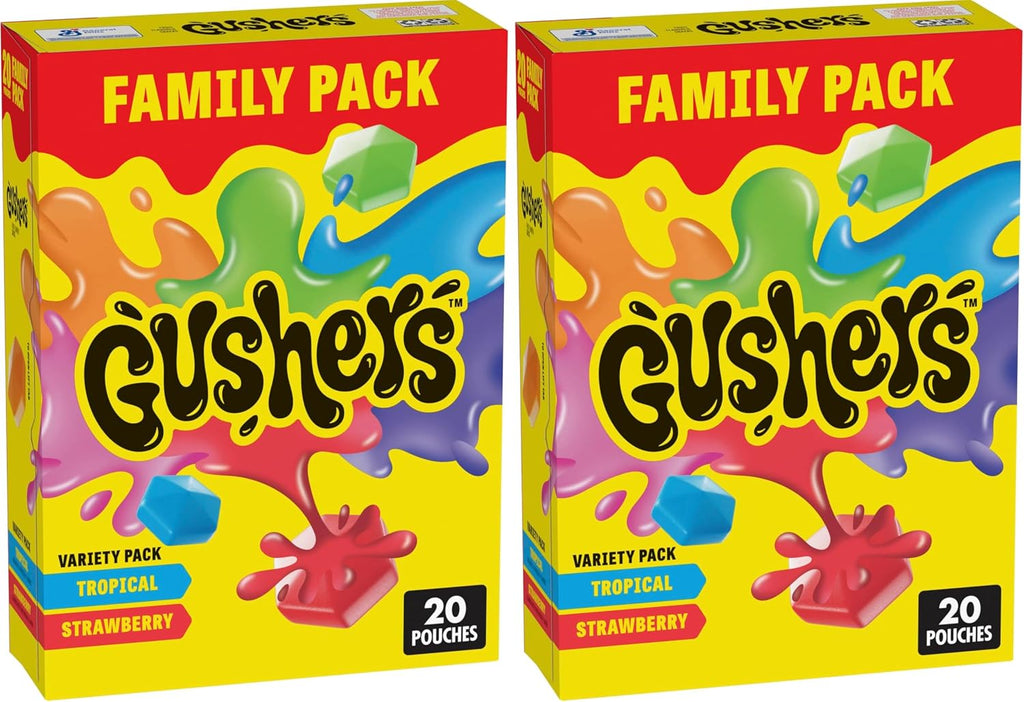Gushers Fruit Flavored Snacks, Tropical and Strawberry Flavors, Family Pack, 20 Ct, 16 oz (Pack of 2)