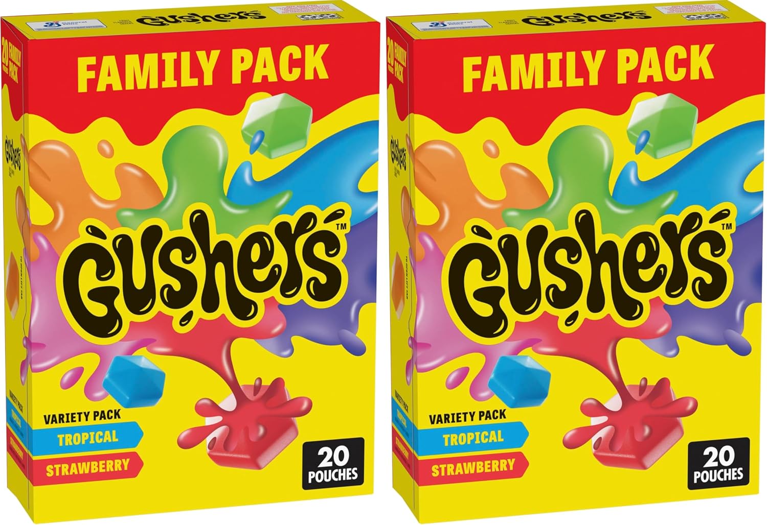 Gushers Fruit Flavored Snacks, Tropical and Strawberry Flavors, Family Pack, 20 Ct, 16 oz (Pack of 2)