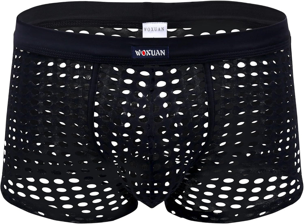 Panegy Men's Muscle Shorts Fishnet Openwork Boxer Shorts Workout Running Gym Mesh Hot Shorts Swim Trunks