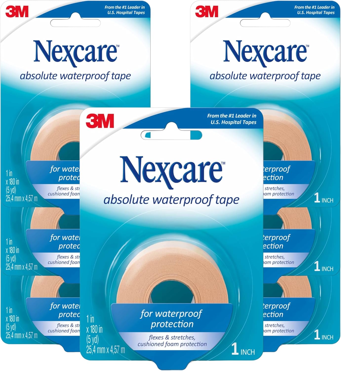 Nexcare Absolute Waterproof Tape 1 Inch x 5 Yards (Pack of 7 Rolls) – Latex-Free Breathable Medical Tape for First Aid, Flexible Foam Adhesive Bandage Tape for Wound Care, Sports & Active Use