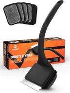 MEKER Grill Brush Bristle Free, Grill Cleaner Brush with 5 BBQ Replacement Head for Cast Iron, Stainless Steel Grates, Safe Grill Scraper Outdoor BBQ Grill, Black