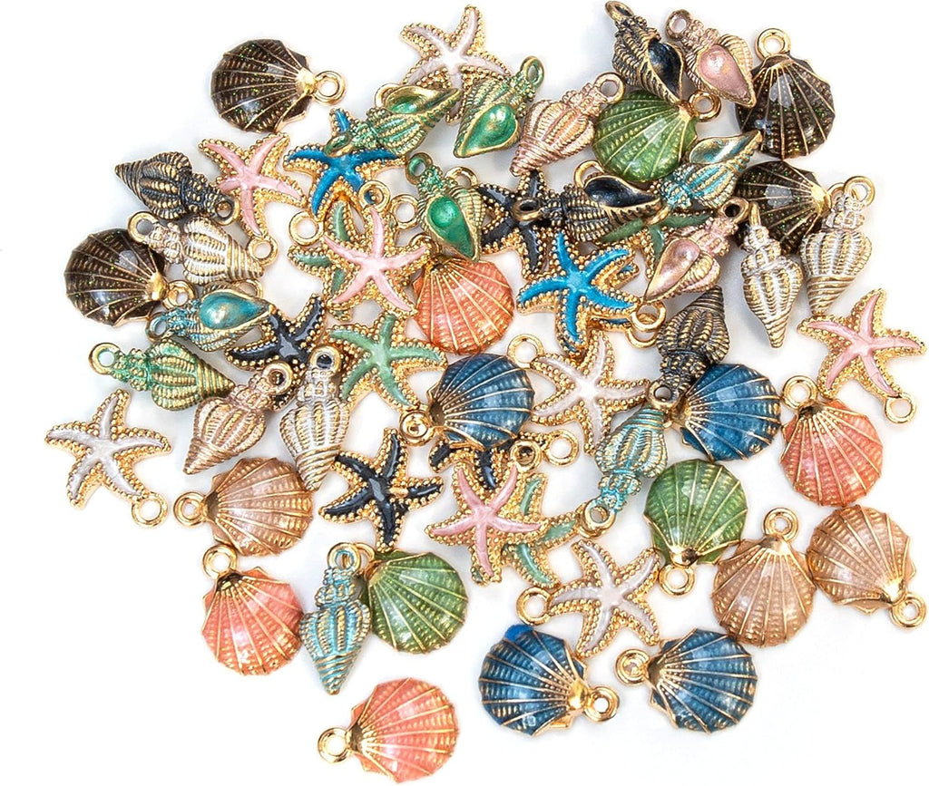 AUEAR, 60 Pack Ocean Starfish Conch Seashell Enamel Charms Pendants for DIY Jewelry Making (Ocean Style 1)