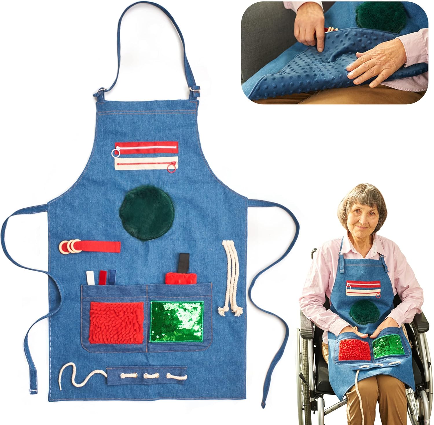 ODOXIA Fidget Apron for Elderly | Fidget Blanket for Dementia | Dementia Products for Elderly | Gift and Activities for Seniors with Alzheimer’s | Sensory Toys