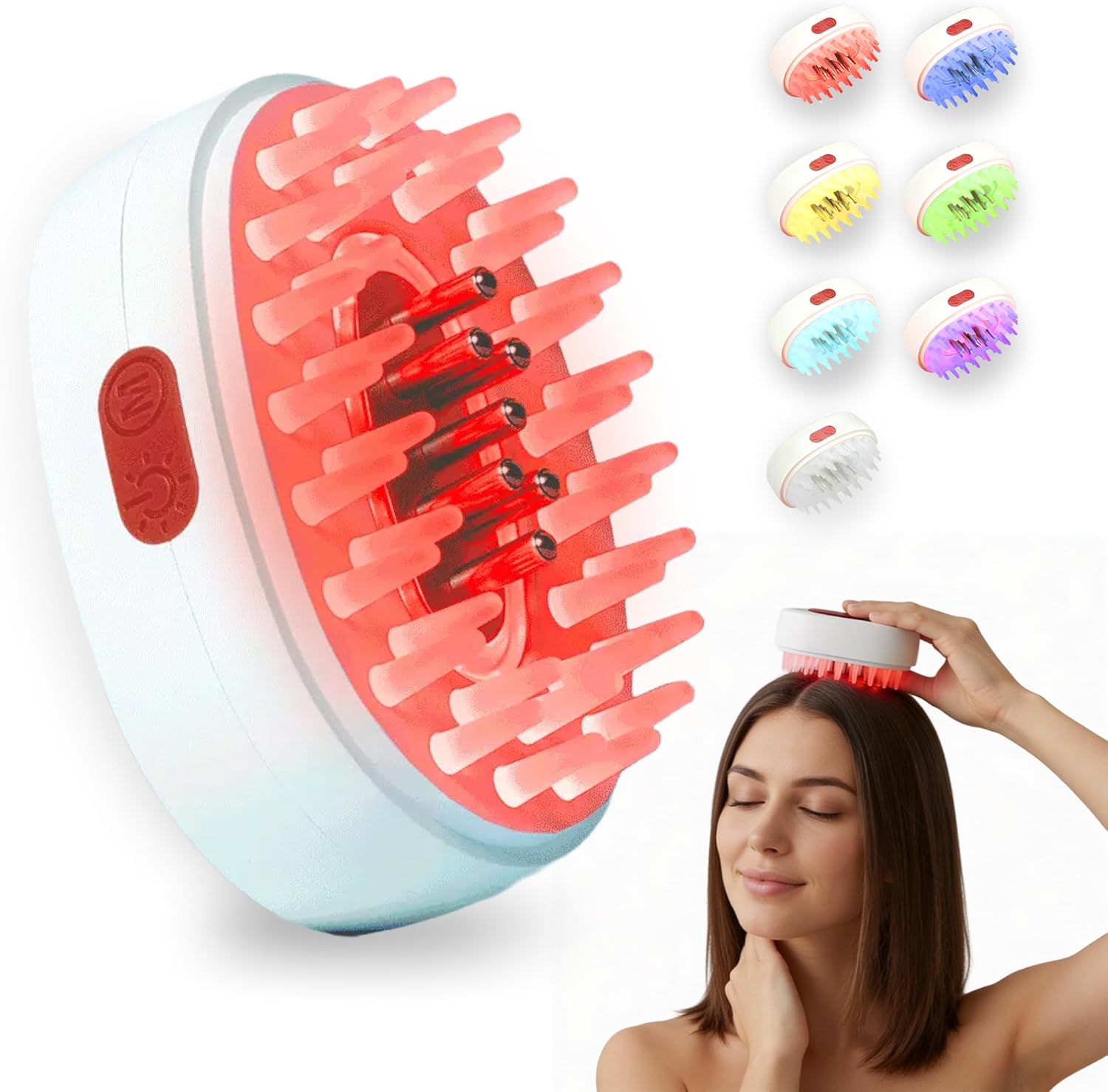 7-1 Red Light Hair Brush Comb | Vibrating Electric Red Light Scalp Massager + Oil Applicator for Fuller-Looking Hair Care | Scalp Massage for Head Spa | Portable, Cordless & Waterproof