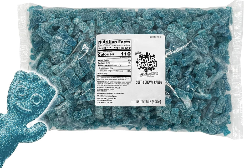Blue Raspberry Sour Gummies – Bulk 5 LB Bag, Kid-Shaped Chewy Candy for Parties, Buffets, Halloween & Snacking