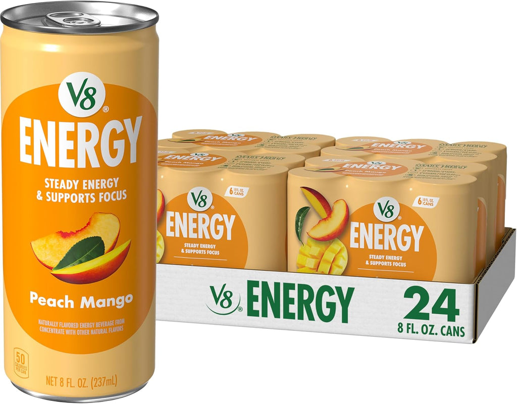 V8 Energy Peach Mango Energy Drink, 8 fl oz Can (24 Pack)