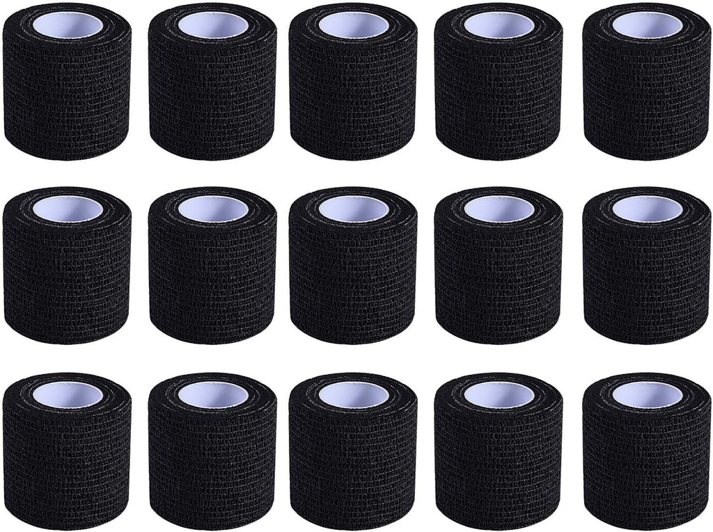 KISEER 15 Pack 2 Inch x 5 Yards Black Self Adhesive Bandage Breathable Cohesive Bandage Wrap Rolls Elastic Self-Adherent Tape for Stretch Athletic, Sports, Wrist, Ankle
