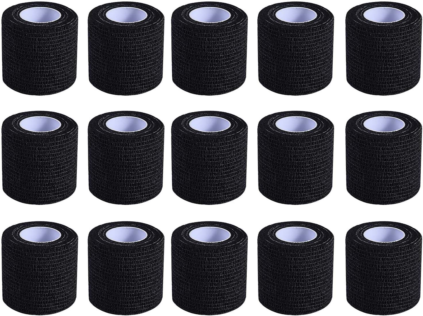 KISEER 15 Pack 2 Inch x 5 Yards Black Self Adhesive Bandage Breathable Cohesive Bandage Wrap Rolls Elastic Self-Adherent Tape for Stretch Athletic, Sports, Wrist, Ankle