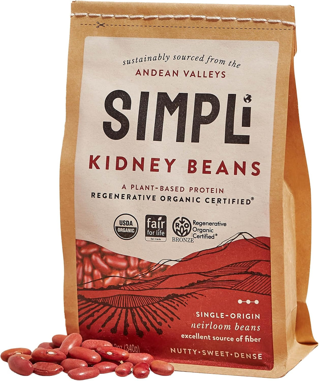 SIMPLi Regenerative Organic Certified Kidney Beans, Organic Red Kidney Beans High in Fiber and Plant-Based Protein, Rich in Iron and Antioxidants for Immune Support, 12 oz
