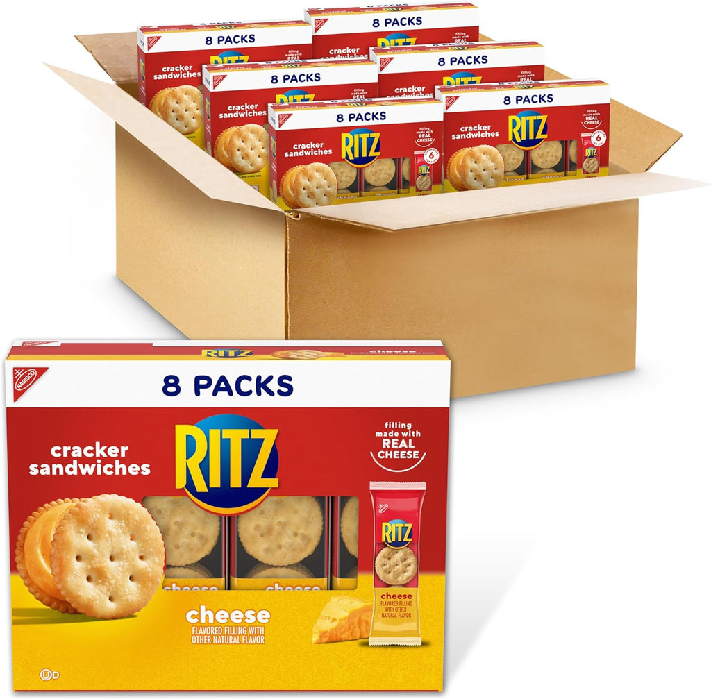 RITZ Cheese Sandwich Crackers, Lunch Snacks, 48 Snack Packs (6 Boxes, 6 Crackers Per Pack)