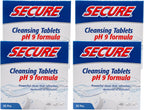 Secure Daily Cleansing Tablets - pH 9 Formula Thoroughly Cleans Dentures - Fights Odors, Stains & Germs - For Dentures, Nightguards, Retainers & Partials - 32 Tablets (4 Pack)