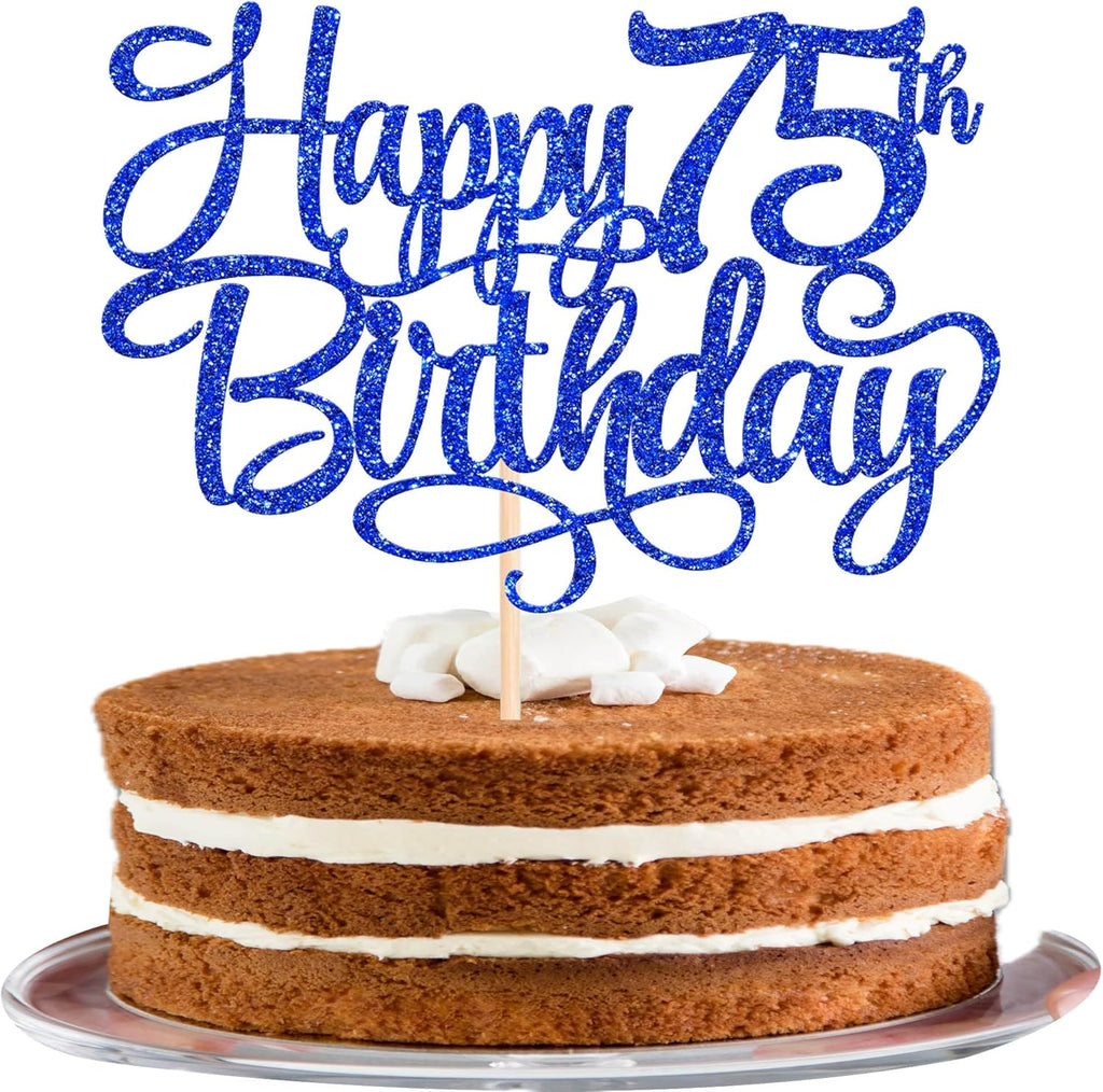 Rsstarxi 1 Pack Happy 75th Birthday Cake Topper Number 75 Seventy Five Years Old Birthday Cake Pick Decoration for Men Women 75th Birthday Anniversary Party Decorations Supplies Blue