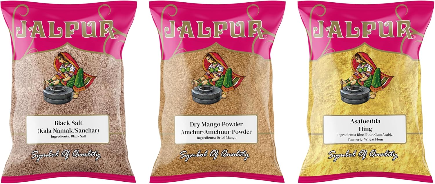 Jalpur Millers Spice Combo Pack - Black Salt 100g - Dry Mango Powder 100g - Asafoetida 50g (3 Pack)