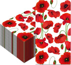 40PCS Poppy Floral Paper Napkins Flowers Paper Napkins Disposable Red Poppy Floral Guest Napkin Decorative Hand Napkin for Poppies Party Supplies, Dinner, Wedding, Birthday, Garden Party, 4.5" x 8"