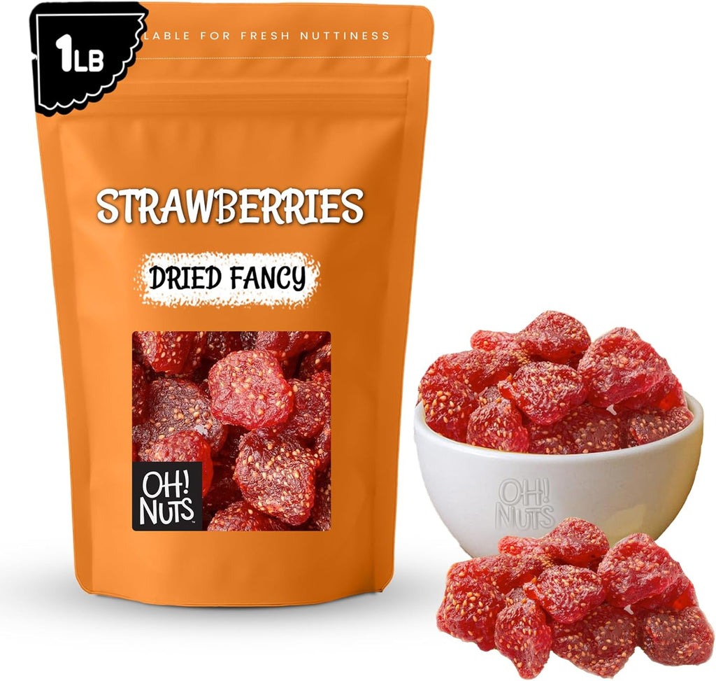 Oh! Nuts Dried Strawberries Fancy - 1 lb - Sweetened Dried Fruit - Dehydrated Fruit Bites - Packed in New York Zip-Seal Bag for Exceptional Freshness