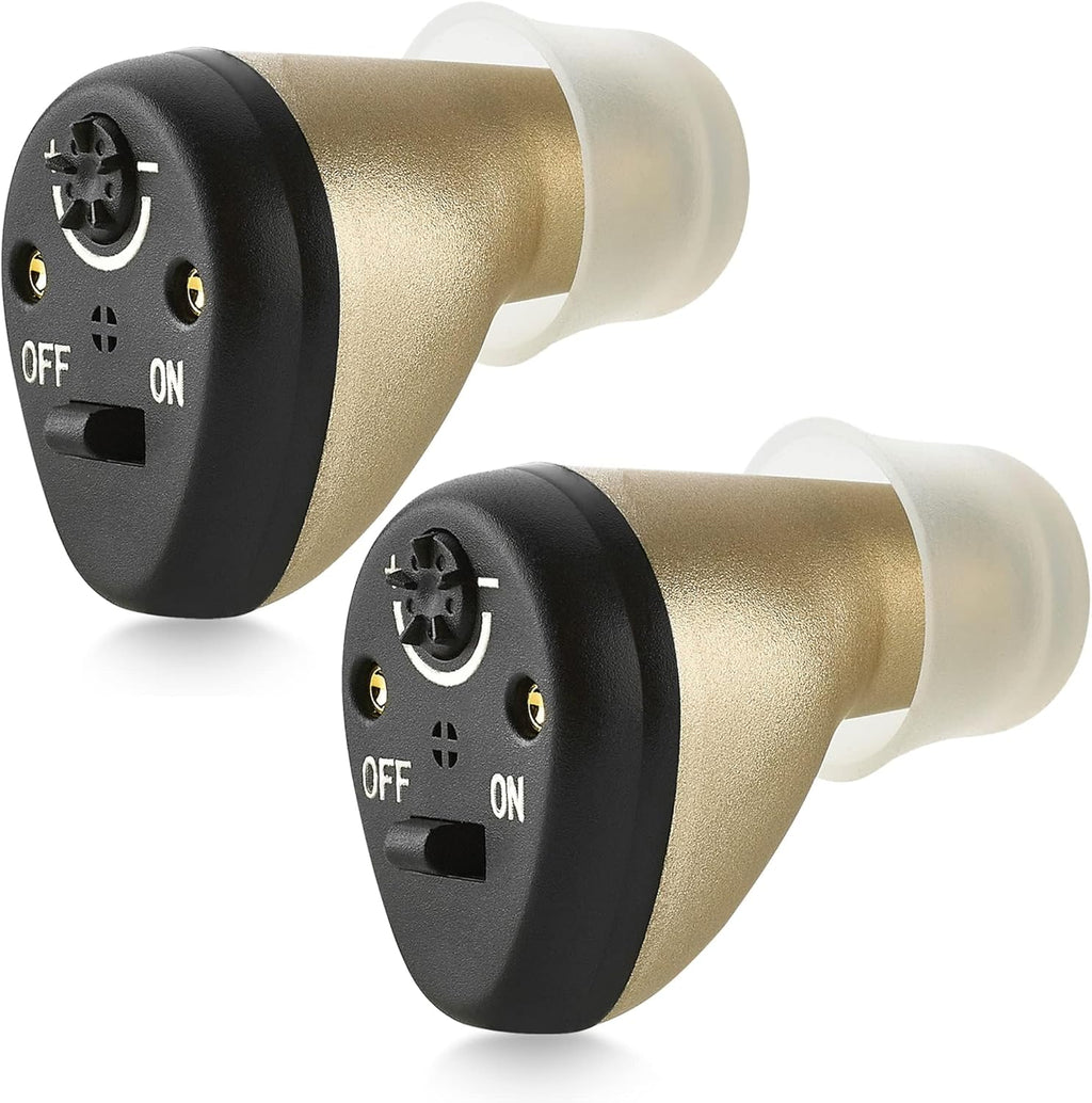 Rechargeable Hearing Amplifier Pair - Left & Right Ear CIC Complete-in-Canal Set, Nearly Invisible Personal Sound Amplifier with Digital Noise Cancelling and Feedback Reduction for Seniors and Adults