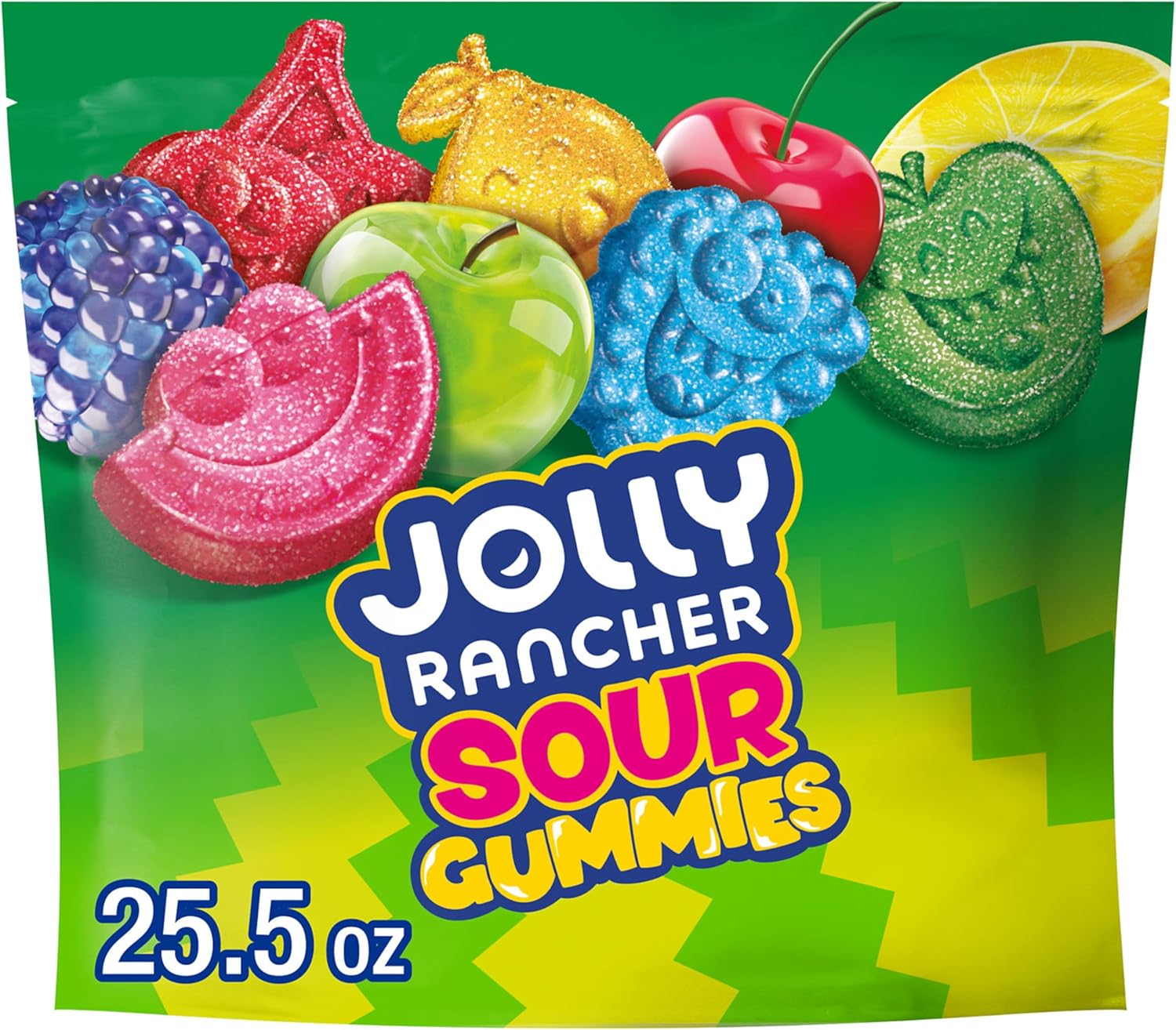 JOLLY RANCHER Sour Gummies Assorted Fruit Flavored Candy Resealable Bag, 25.5 oz