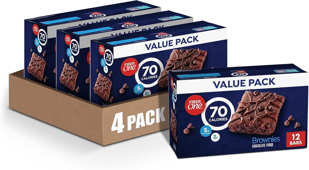 Fiber One 70 Calorie Brownies, Chocolate Fudge, Snack Bars, 12 Count (Pack of 4)