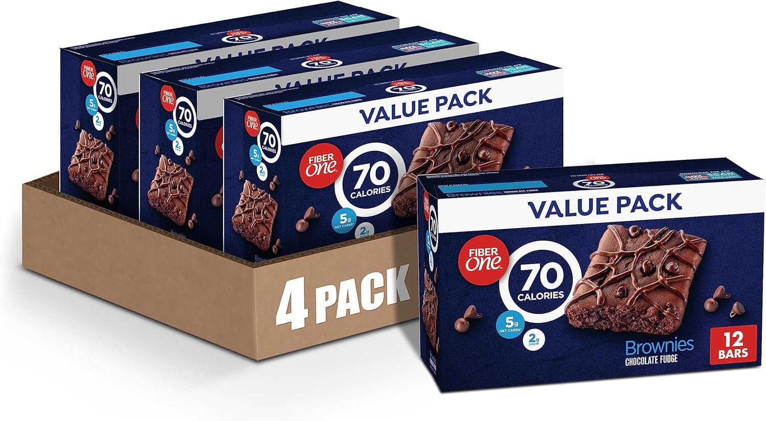 Fiber One 70 Calorie Brownies, Chocolate Fudge, Snack Bars, 12 Count (Pack of 4)