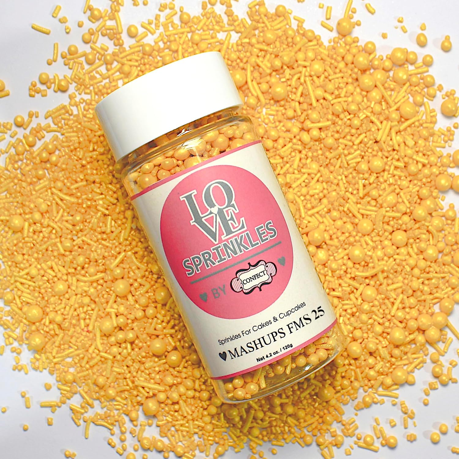 Confect Yellow Sprinkles for Cakes & Cupcakes Decoration | Edible Sprinkle | Sunshine Yellow Pearl Sprinkle & Jimmies | Vegan, Gluten-Free, Soy-Free, Dairy-Free, Palm Oil-Free- 4.2 Oz