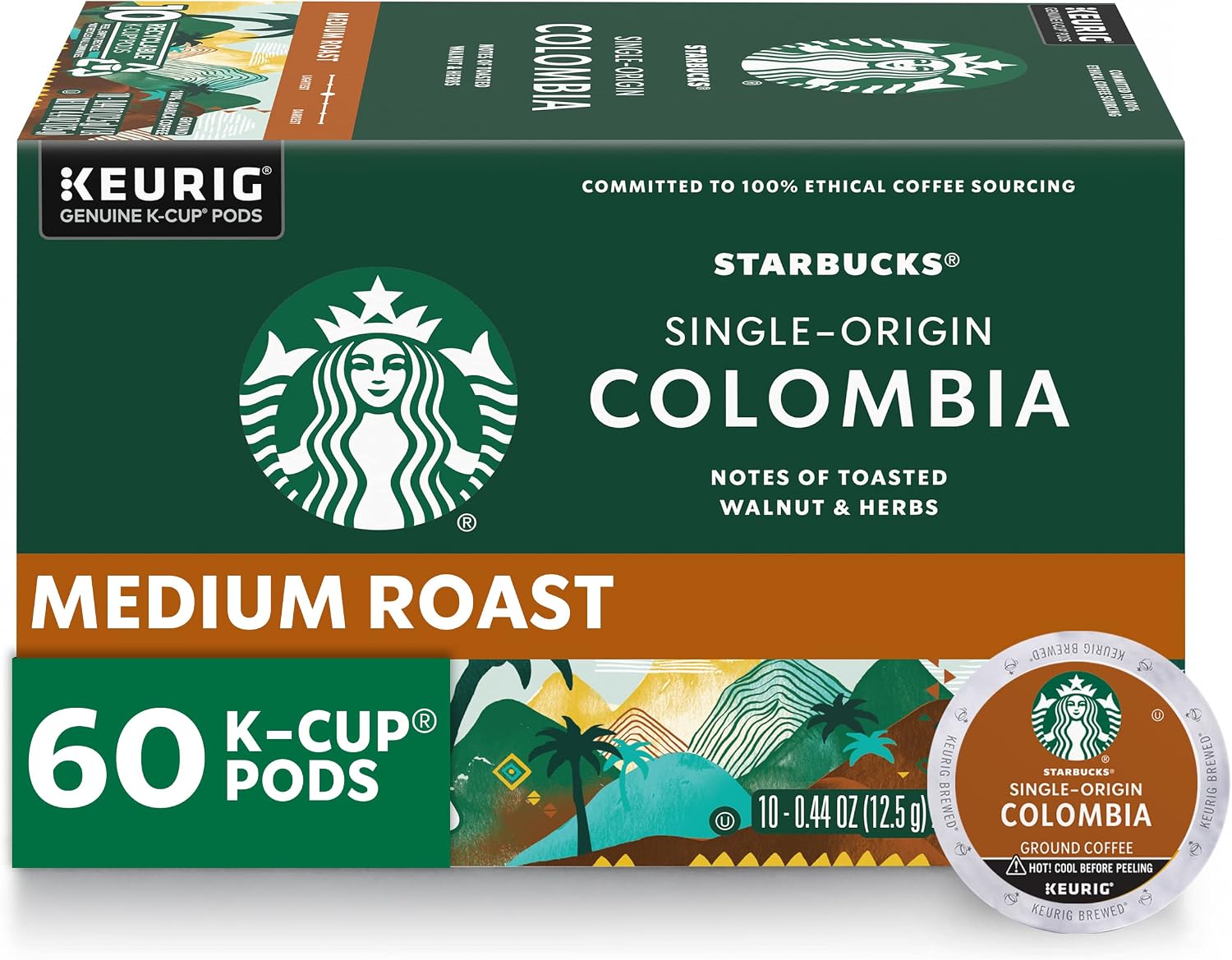 Starbucks K-Cup Coffee Pods, Medium Roast Coffee, Colombia, 100% Arabica, 6 boxes (60 pods total)