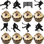 Rsstarxi 24 Pack Hockey Theme Cupcake Toppers Glitter Hockey Player Cupcake Picks Ice Hockey Sports Theme Cake Decorations for Baby Shower Boys Girls Birthday Party Supplies Black