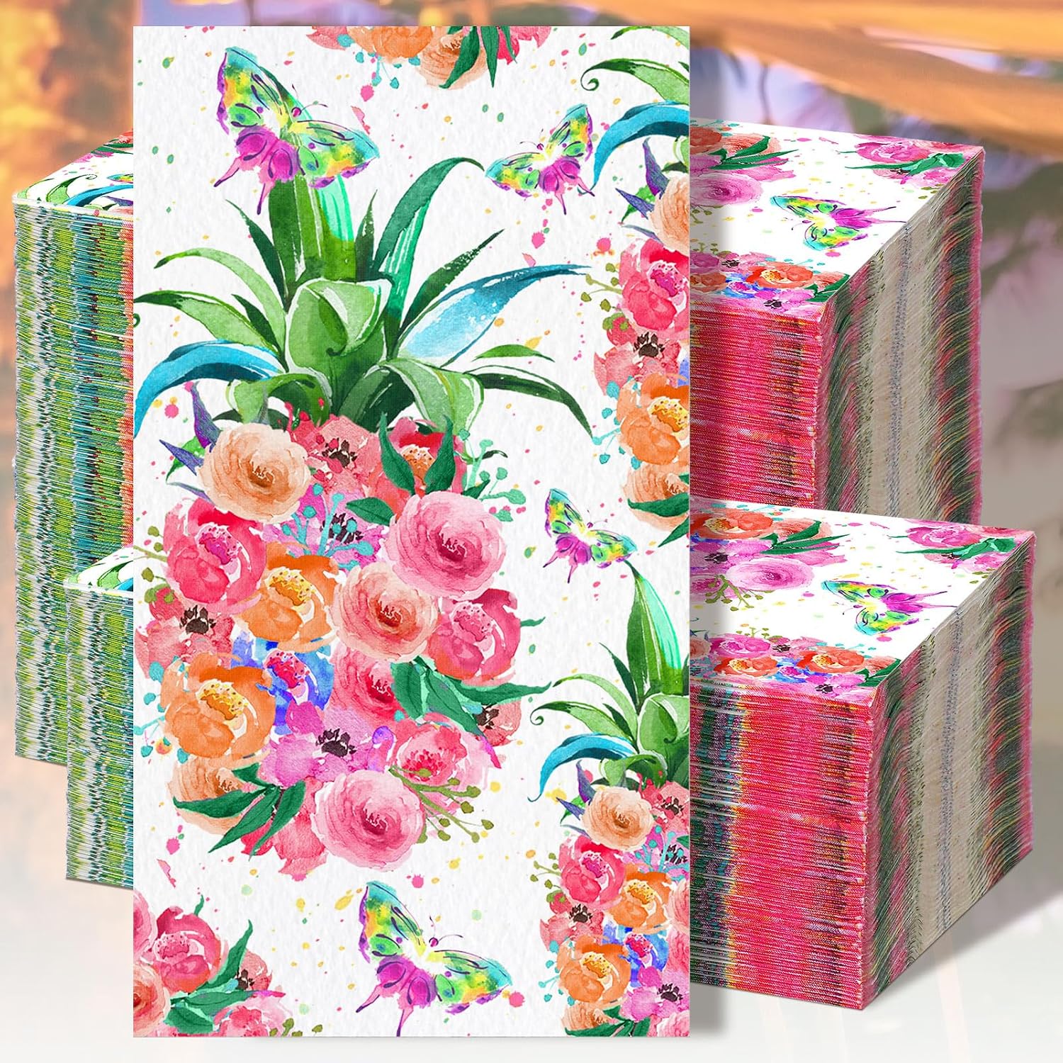 Epakh 200 Pcs Luau Napkins Bulk Tropical Hawaiian Paper Napkins Tropical Luau Party Supplies 2 Ply Disposable Pineapple Flower Paper Guest Towels for Summer Birthday Hawaiian Theme Parties 7. 9x4. 3"