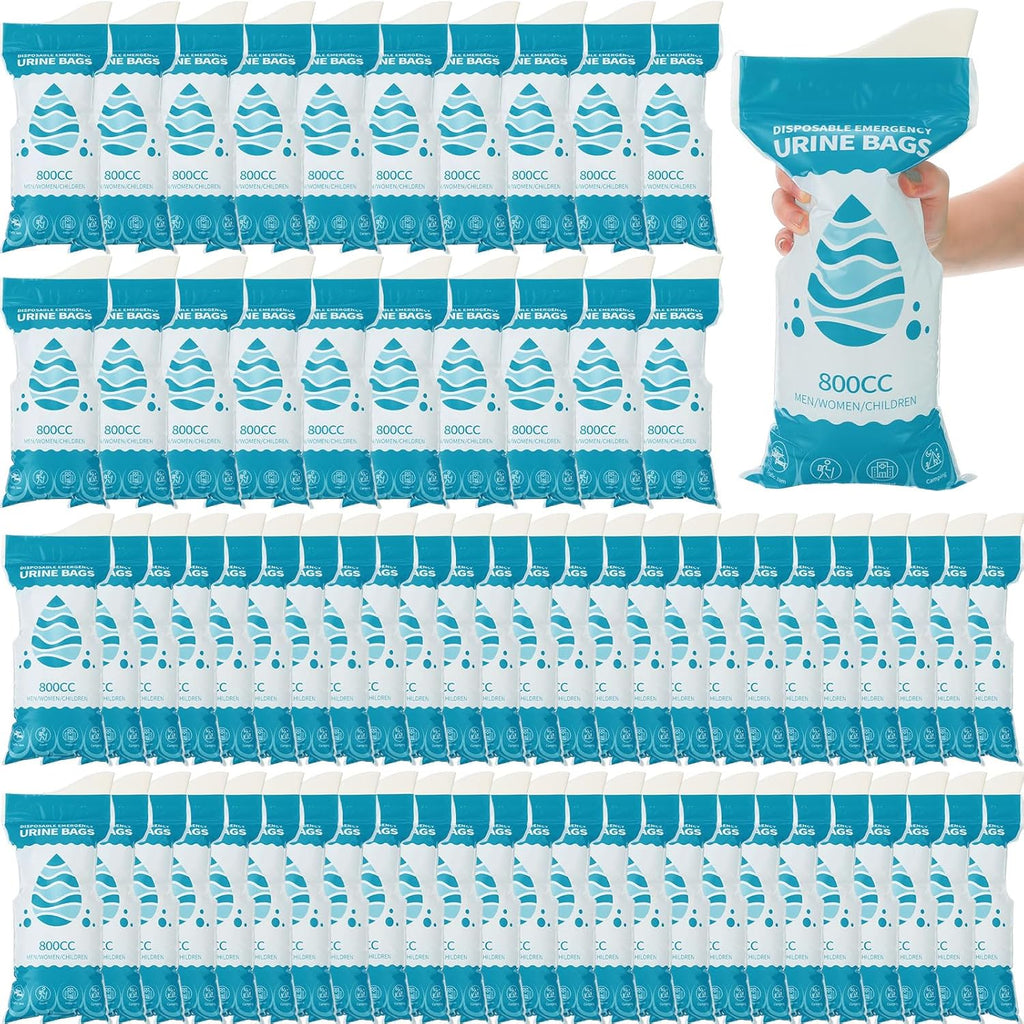 Nuogo 100 Pcs Disposable Urine Bag 800cc Portable Emergency Pee Bags for Men Women Unisex Urinal Bag for Travel Traffic Jams Camping Hiking Long Flights