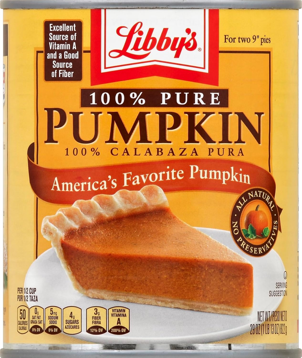 Libby's 100% Pure Pumpkin Puree, All-Natural Canned Pumpkin For Baking, Pumpkin Dog Treat Libby's 100% Pure Pumpkin Puree For Pie