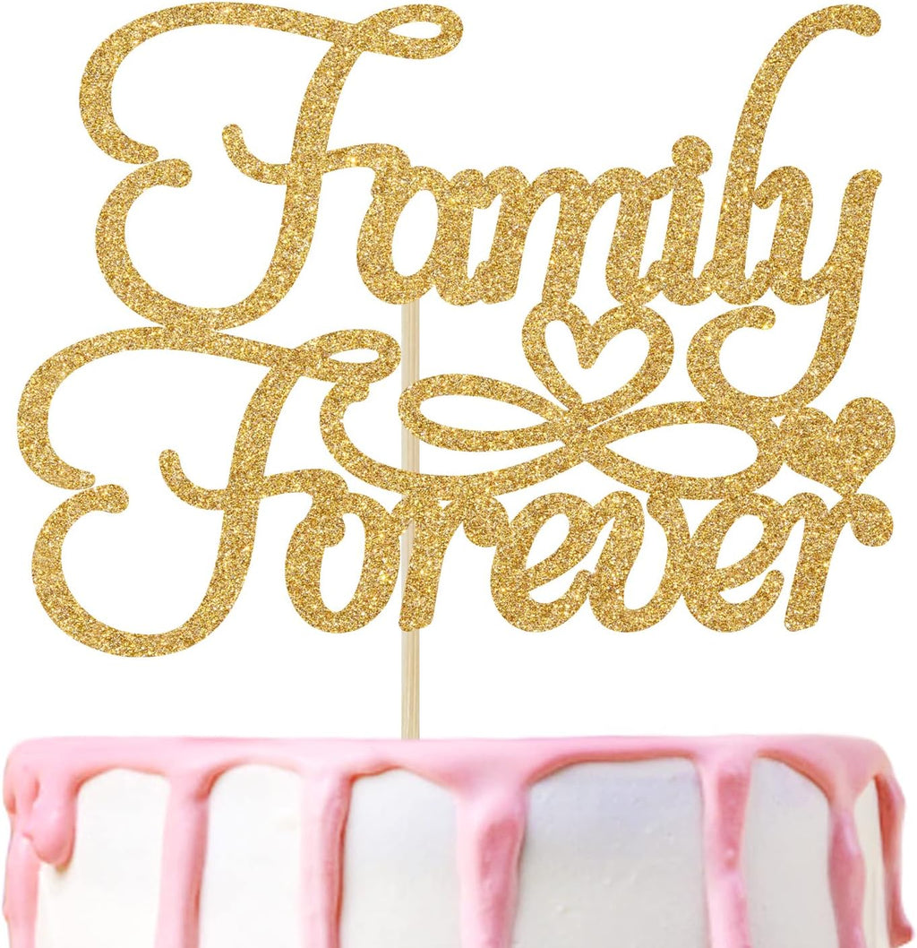 Gold Glitter Family Forever Cake Topper, Welcome Home/Home Sweet Home Cake Decor, Family Theme Party Decorations Supplies