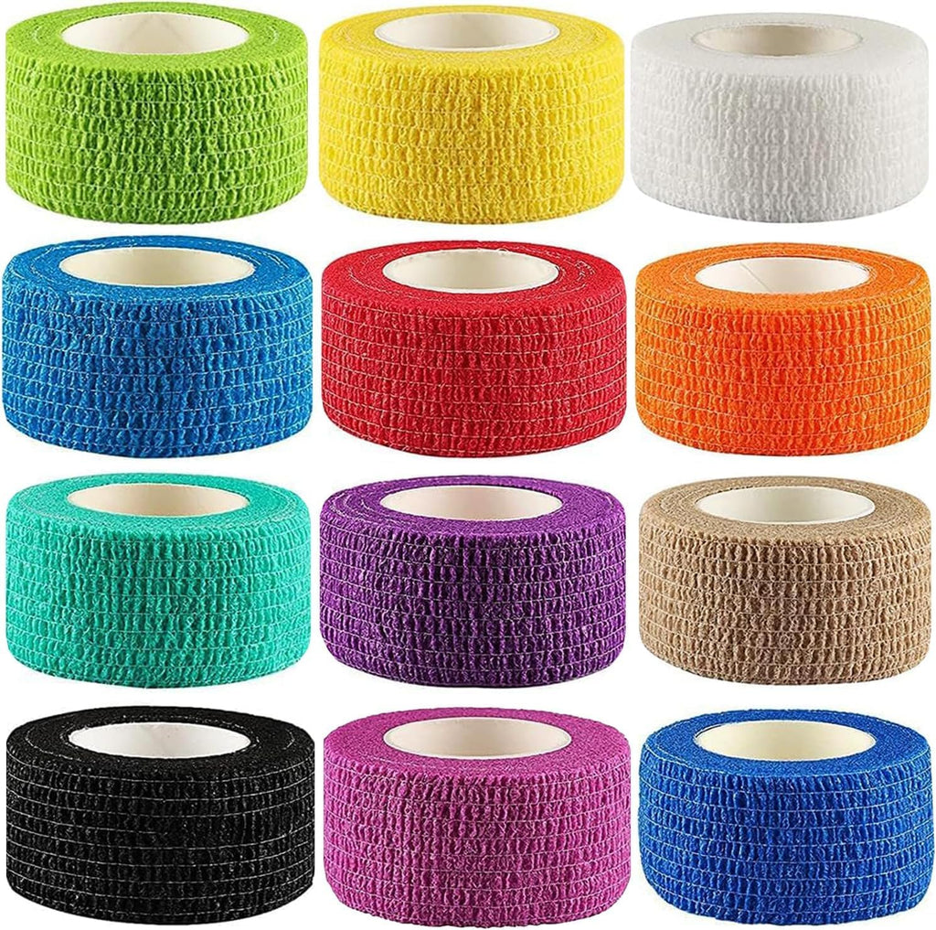 Lenicany 12Pack 1” x 5 Yards Self Adhesive Bandage Wrap, Elastic Self Breathable Self Adherent Wrap for Pets, Athletic Cohesive Bandage for First Aid, Sports Injury & Protection, 12Color