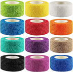 Lenicany 12Pack 1” x 5 Yards Self Adhesive Bandage Wrap, Elastic Self Breathable Self Adherent Wrap for Pets, Athletic Cohesive Bandage for First Aid, Sports Injury & Protection, 12Color