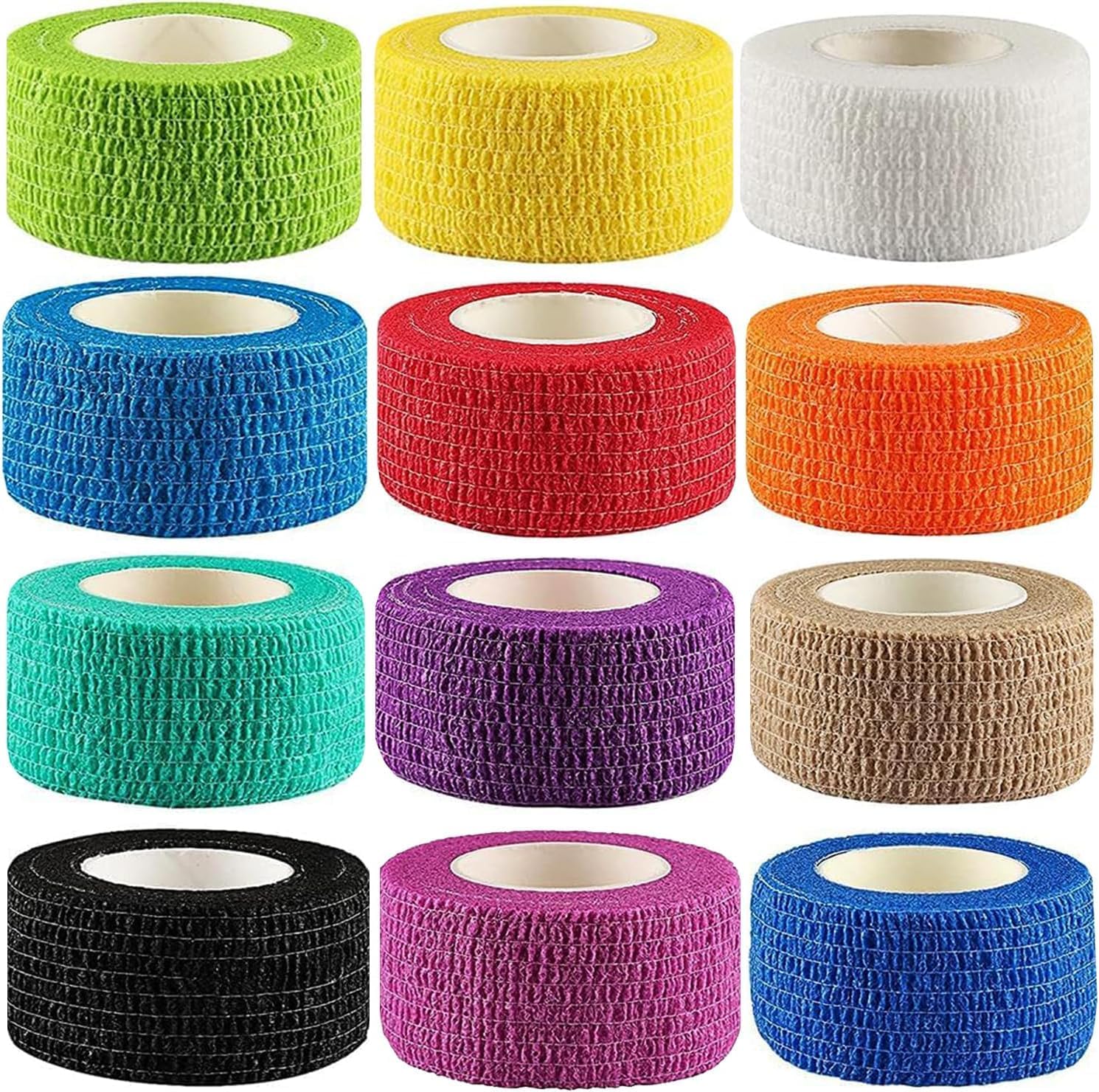 Lenicany 12Pack 1” x 5 Yards Self Adhesive Bandage Wrap, Elastic Self Breathable Self Adherent Wrap for Pets, Athletic Cohesive Bandage for First Aid, Sports Injury & Protection, 12Color
