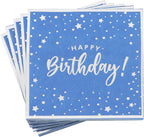Vuzvuv 52 Pack Happy Birthday Cocktail Napkins with Confetti Silver Stamping - Birthday Party Dinner Hand Napkin for Party Supplies Decorations Table Decor for women man(5" Folded 3 Ply-Blue)