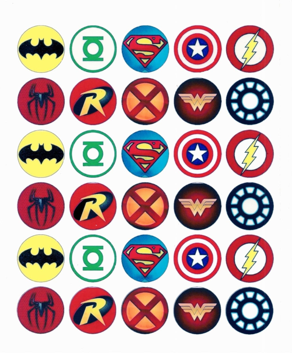 30 x Superhero Themed Edible Cupcake Toppers | Uncut on Wafer Sheet- Qty 30-1.5” each