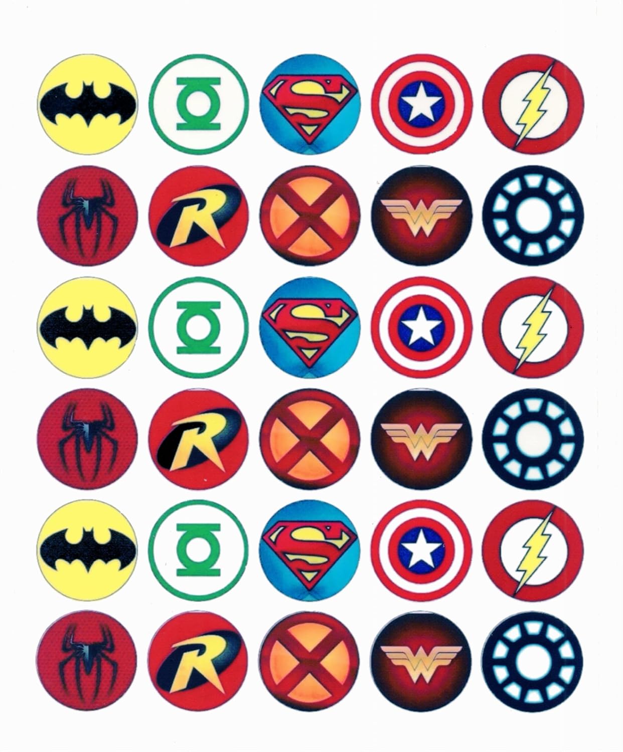 30 x Superhero Themed Edible Cupcake Toppers | Uncut on Wafer Sheet- Qty 30-1.5” each