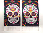 Day of The Dead Sugar Skull Set of 2 Decorative Towels for Bathroom & Kitchen (Black)