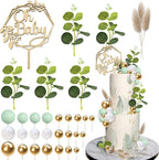 33 PCS Wood Oh Baby Cake Topper Balls Cake Topper Balls Cake Decorations with Artificial Leaves for Baby Shower Newborn Birthday Party Gender Reveal Decorations Cake Party Supplies