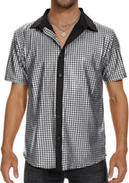 Zando Men's Sequin 70s 80s Disco Shirt - Retro Short Sleeve Button Up Costume Halloween New Year Party Outfit Top & Clubwear