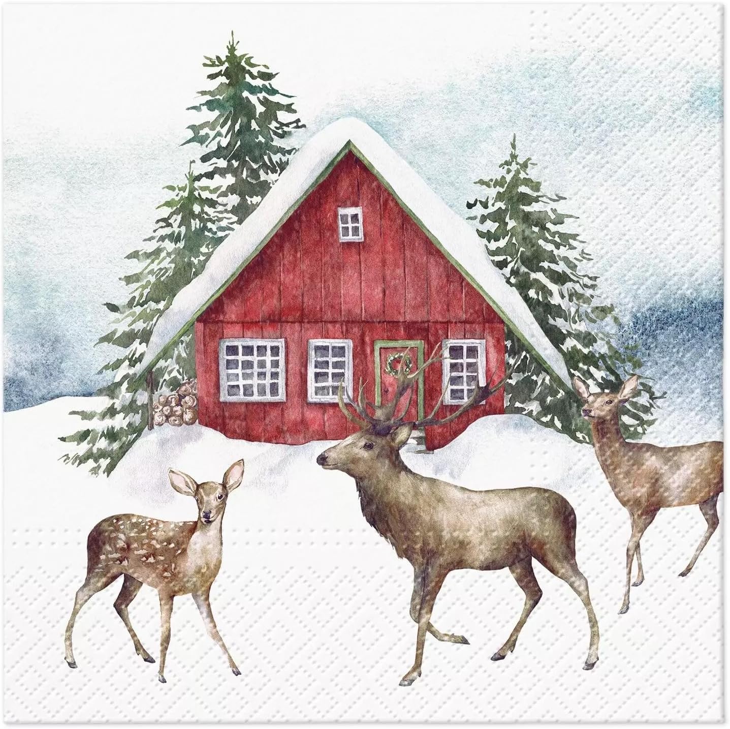 AM Décor 20 Count 3-Ply Luncheon Paper Napkins for Christmas Dinner Party Decorative Decoupage - 13" x 13" (Unfolded) Red House in the Snow