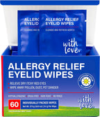 Allergy Eye Wipes for Dry Itchy Red Eyes 60 Count | Drug Free Eye Wipes for Pollen Pets & Seasonal Allergies | Hyaluronic Acid, Chamomile & Aloe | Individually Wrapped Sensitive Eye Cleansing Wipe