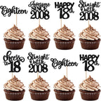 30 Pack Happy 18th Birthday Cupcake Toppers Glitter eighteen Awesome Since Straight Outta 2008 Cupcake Picks Cheers to 18 Years Cake Decorations for 18th Birthday Anniversary Party Supplies Black