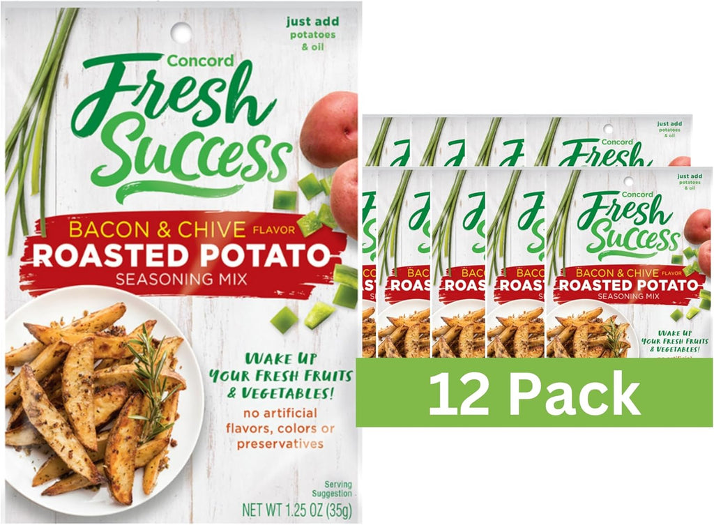 Concord Foods Bacon and Chive Roasted Potato Seasoning Mix, Elevate Your Potatoes with Savory & Fresh Flavor, 1.25 oz, 12-Pack