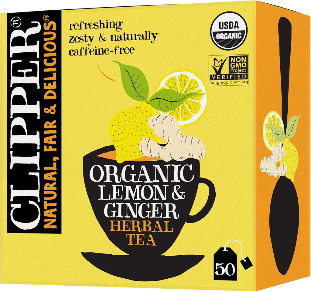 Clipper Tea Lemon & Ginger Teabags – Caffeine Free, USDA Organic, Great Hot or Iced – Aromatic, Natural, Fair & Delicious – 50 Tea Bags