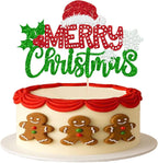 Rsstarxi 1 Pack Merry Christmas Cake Topper Glitter Xms Eve Snowflakes Santa Hat Cake Pick for Celebrating Merry Christmas Eve Birthday Party Cake Decorations Supplies