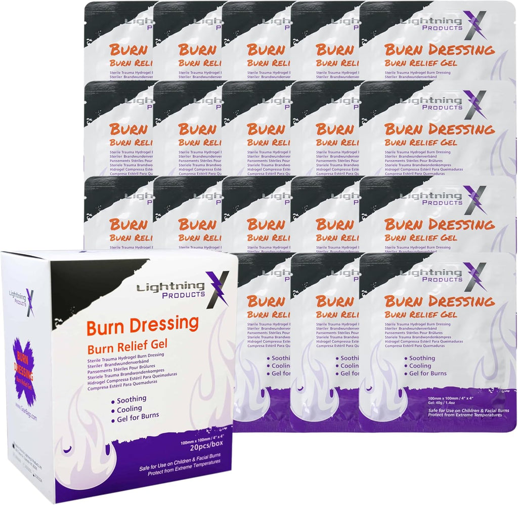 Lightning X Products Cooling Burn Relief Gel, 4x4 Inch Trauma Burn Dressing - Box of 20 Pieces