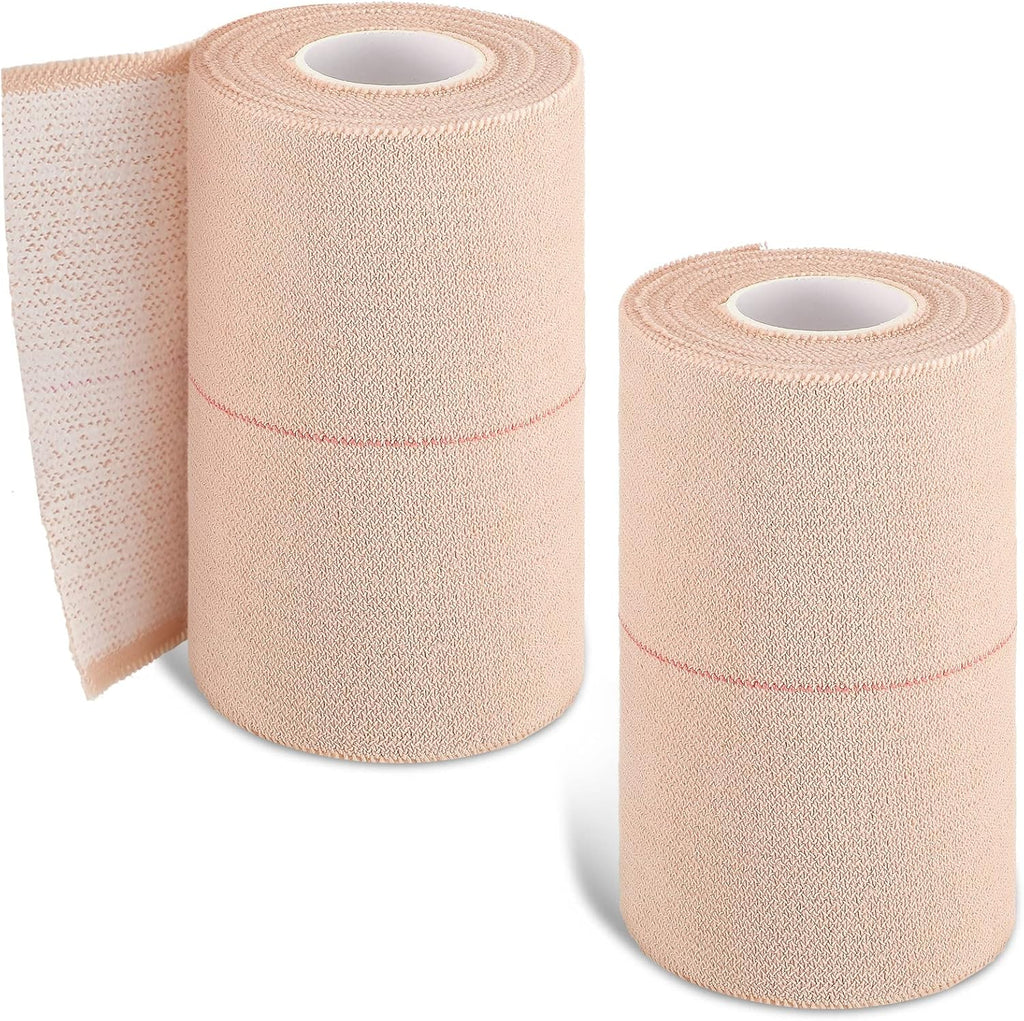 Nuanchu 2 Rolls Adhesive Elastic Tape Bandage Wrap Flexible Stretch Bandages for Sports Ankle, Knee and Wrist Pet Vet Horses Wrap(4 Inch Wide,Apricot)