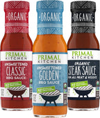 Primal Kitchen Organic Original BBQ, Golden BBQ & Steak Sauce 3-Pack, Made with Real Ingredients, No Cane Sugar or Corn Syrup