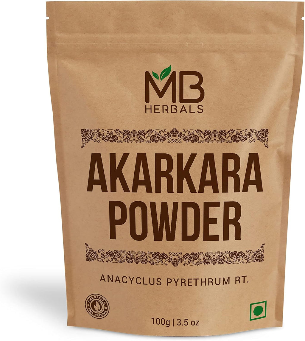 MB Herbals Pure Anacyclus pyrethrum Root Powder 3.5 oz / 100 Gram | Akarkara | Akar Kara | Pellitory | Longwort Root Powder | Spanish Chamomile Root Powder