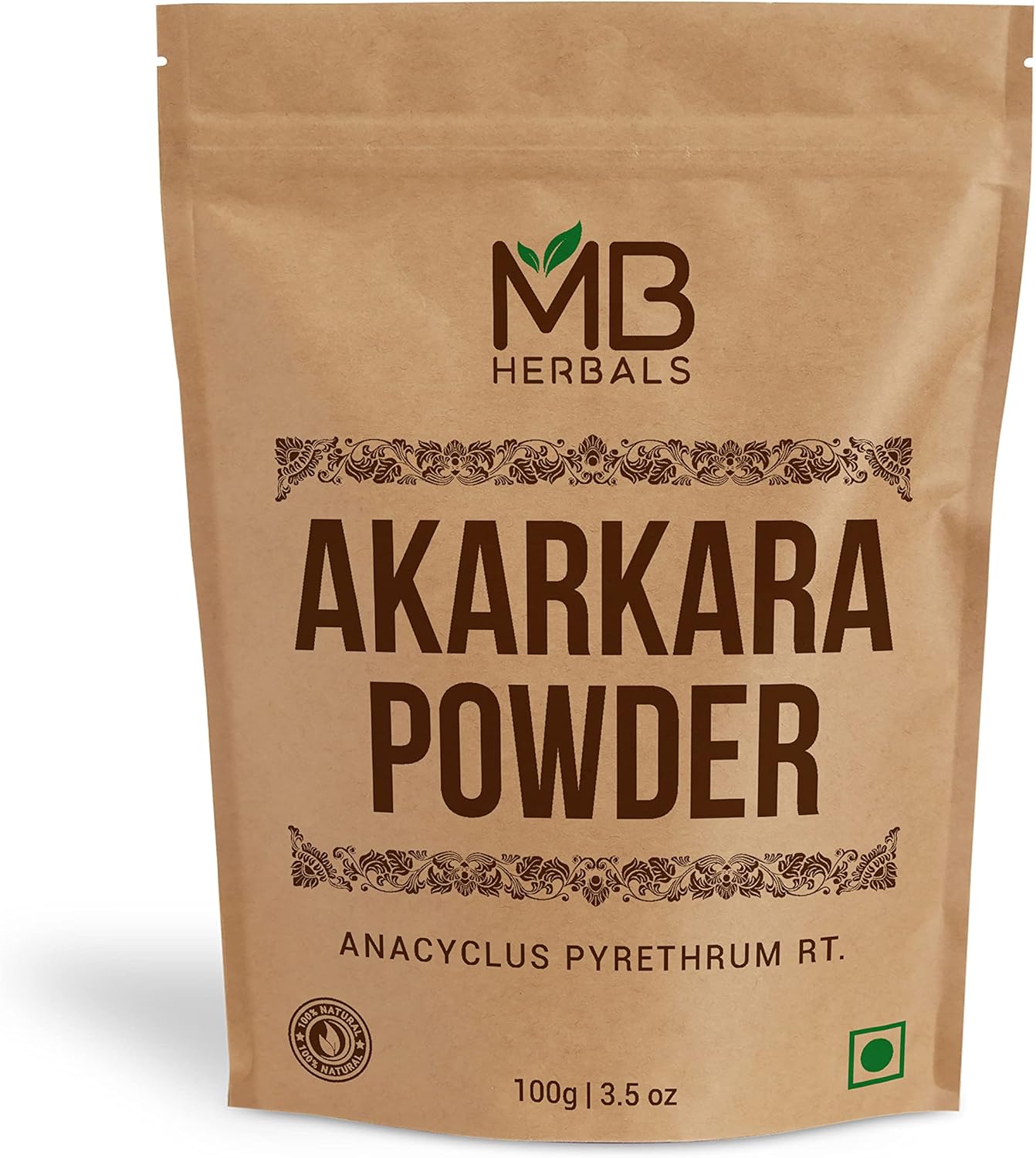 MB Herbals Pure Anacyclus pyrethrum Root Powder 3.5 oz / 100 Gram | Akarkara | Akar Kara | Pellitory | Longwort Root Powder | Spanish Chamomile Root Powder